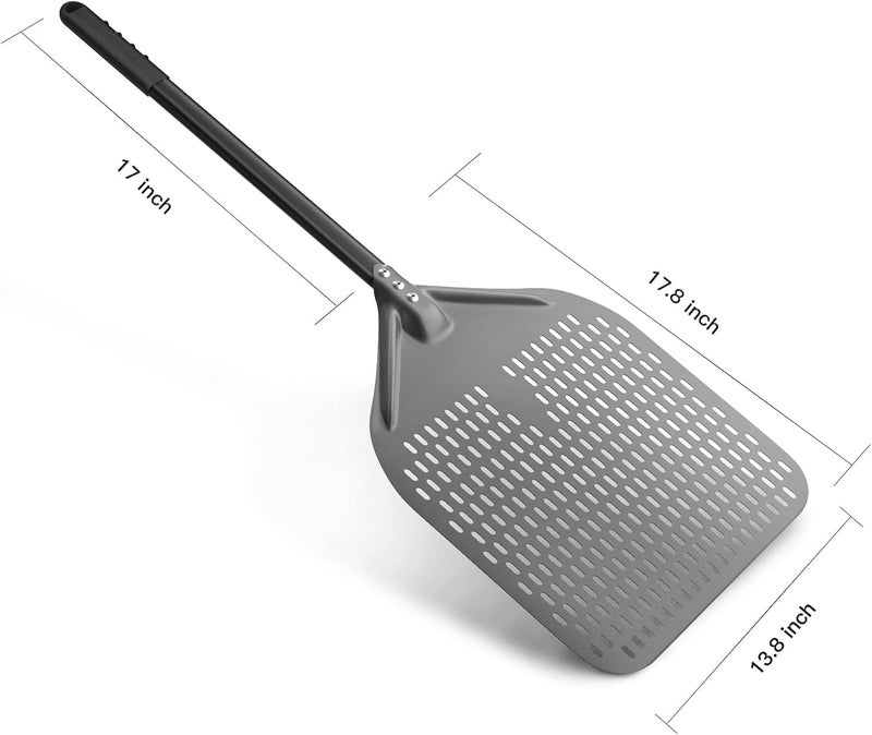 Karboby 14” Perforated Pizza Peel, Long Handle Hard Anodized Aluminum Pizza Peel, Extra Large Pizza Turning Peel, Professional Pizza Pizza Paddle, 34.8 inch overall - Image 1